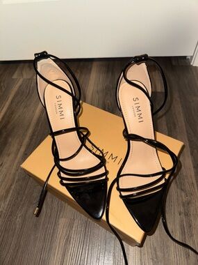 Simmi London Black Patent Strappy Pointed-Toe Heels